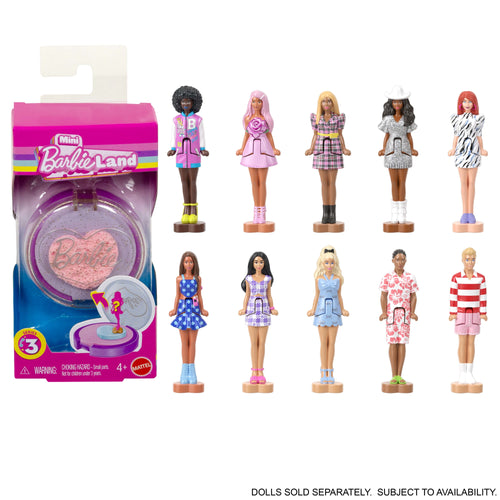 Barbie Mini Barbie Land Fashionistas Dolls, 1.5-Inch Dolls in Perfume Compact, Surprise Reveal, Barbie product photograph published by Mattel