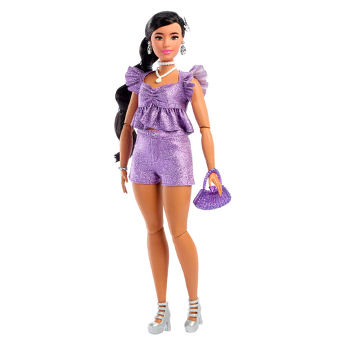 Barbie Deluxe Style Fashion Doll #8 in Metallic Purple Top And Sparkly Shorts With Accessories, Barbie product photograph published by Mattel