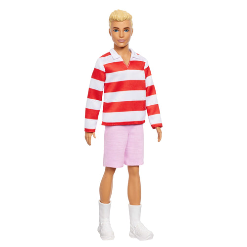 Barbie Fashionistas Ken Doll #241 in Red Striped Top And Pink Shorts With White Sneakers, Blonde, Barbie product photograph published by Mattel