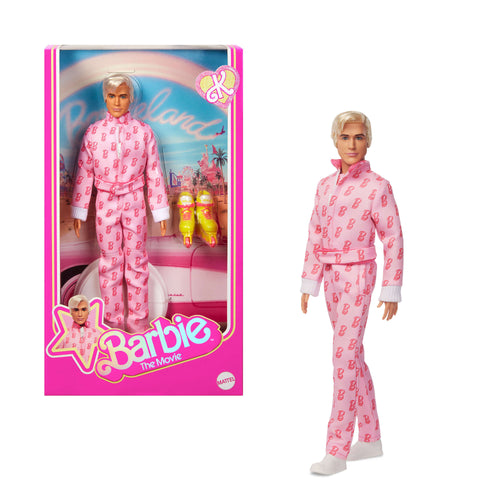 Barbie The Movie Ken Collectible Doll, Ryan Gosling As Ken Wearing Pink Jumpsuit With “B” Detail, Barbie product photograph published by Mattel