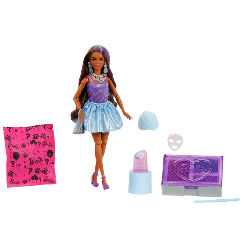 Barbie Party Unboxed Glam Party Series Purple Sparkle Doll & Accessories With 10 Surprises, Barbie product photograph published by Mattel
