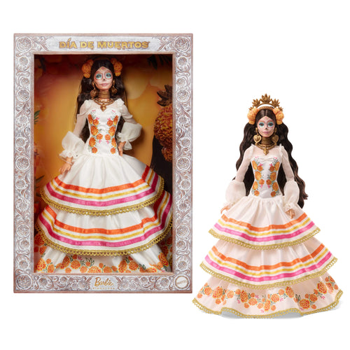 Barbie Signature Día De Muertos 2025 Collectible Doll in Ruffled Cream Gown, Barbie product photograph published by Mattel