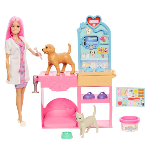 Barbie Fast Cast Veterinarian Clinic Playset With Pink Colored Hair Fashion Doll, Vet Furniture & 10+ Accessories, Barbie product photograph published by Mattel