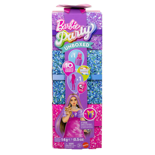 Barbie Party Unboxed Glam Party Series Pink Sparkle Doll & Accessories With 10 Surprises, Barbie product photograph published by Mattel