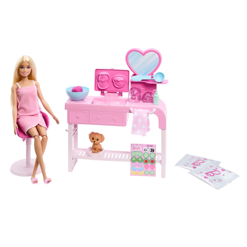 Barbie Face Mask Toy Playset & Doll With 10+ Spa Accessories Including 3 Powder Packs To Make Dough Masks, Barbie product photograph published by Mattel