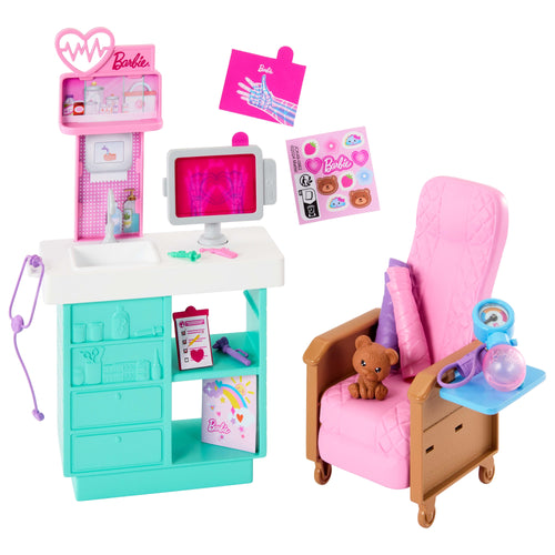 Barbie World Day At The Doctor Toy Playset With Medical Station, Chair & 12 Accessories, Barbie product photograph published by Mattel
