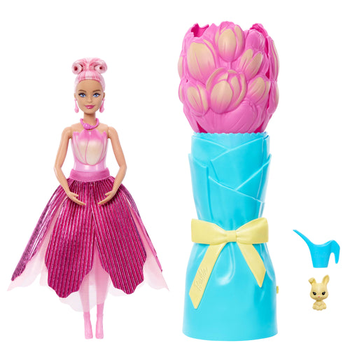 Barbie Petal Pop Scented Fashion Doll With Pink Tulip Dress, Reveal Accessories Like Bunny & More, Barbie product photograph published by Mattel