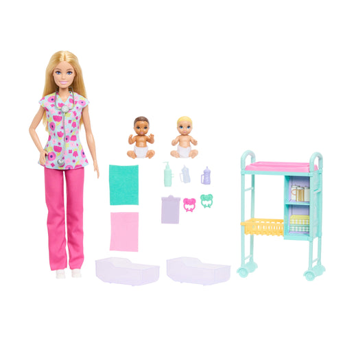 Barbie Careers Baby Doctor Playset With Blonde Fashion Doll, 2 Baby Dolls, Exam Table & Accessories, Barbie product photograph published by Mattel