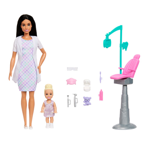 Barbie Careers Dentist Playset With Brunette Fashion Doll, Small Doll, Exam Chair & Accessories, Barbie product photograph published by Mattel