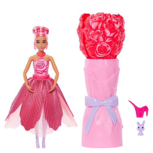 Barbie Petal Pop Scented Fashion Doll With Rose Dress, Reveal Accessories Like Bunny & More, Barbie product photograph published by Mattel