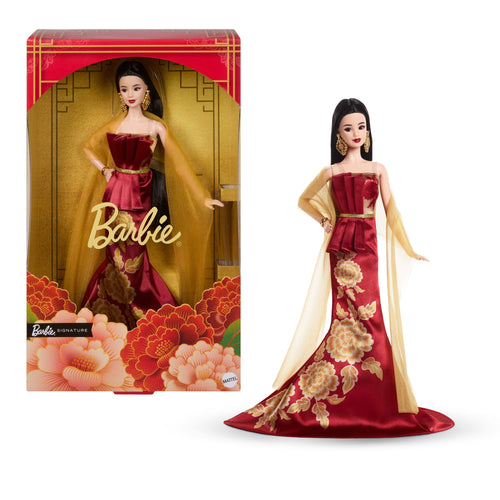 Barbie Signature Lunar New Year Fashion Doll, Red Dress With Golden Peonies, Collectible Holiday Gift, Barbie product photograph published by Mattel