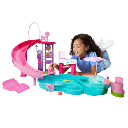 Barbie Dream Pool Playset With Slide & Bubbling Hot Tub, 20+ Accessories Including Pet, Floaties & More, Barbie product photograph published by Mattel