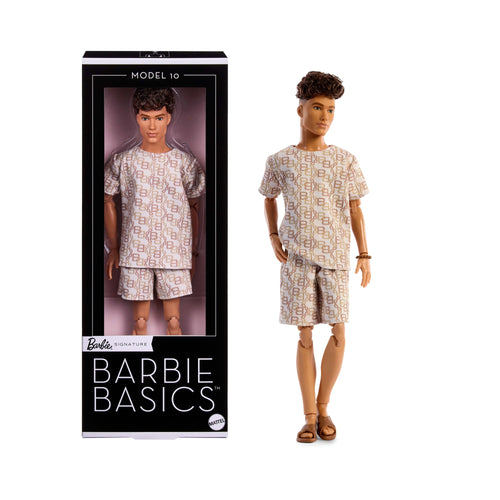 Barbie Basics Collectible Ken Doll, Model 10 With Brunette Hair In Shirt & Shorts With Matching Print, Barbie product photograph published by Mattel