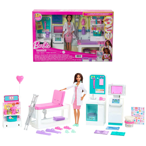 Barbie Fast Cast Clinic Playset With Brunette Barbie Doctor Doll, 4 Play Areas, 30+ Play Pieces, Barbie product photograph published by Mattel