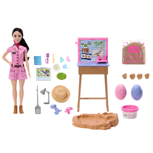 Barbie Careers Fashion Doll, Stem Paleontologist With Baby Dino, Themed Outfit, Dough & Sand Playset, Barbie product photograph published by Mattel