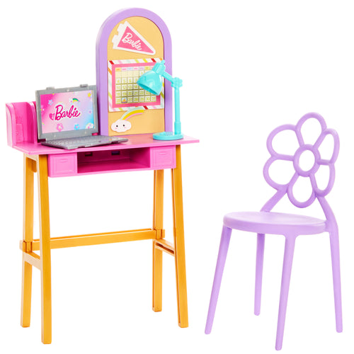 Barbie World Desk Playset With 4 Study Time-Themed Pieces Including Furniture & Sticker Sheet, Barbie product photograph published by Mattel