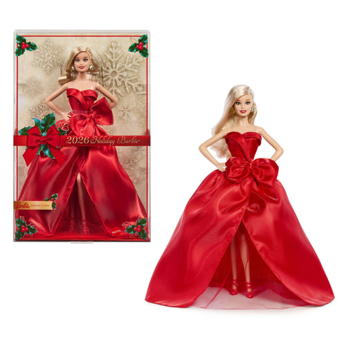Barbie Signature 2026 Holiday Barbie Fashion Doll, Seasonal Collector, Blonde With Red Gown With Bow Detail, Barbie product photograph published by Mattel