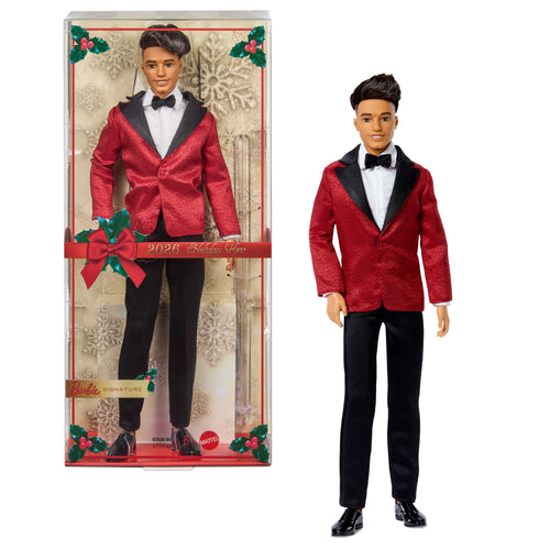 Barbie Signature 2026 Holiday Curly Black Hair Ken Collectible Fashion Doll Wearing Full Suit With Red Jacket, Barbie product photograph published by Mattel