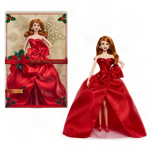 Barbie Signature 2026 Holiday Barbie Fashion Doll, Seasonal Collector, Red Hair With Red Gown With Bow Detail, Barbie product photograph published by Mattel
