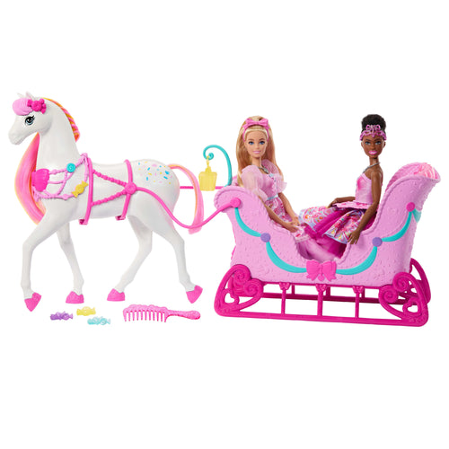 Barbie in The Nutcracker Land Of Sweets Horse & Sled With Colorful Scented Hair And Candy-Scented Accessories, Barbie product photograph published by Mattel