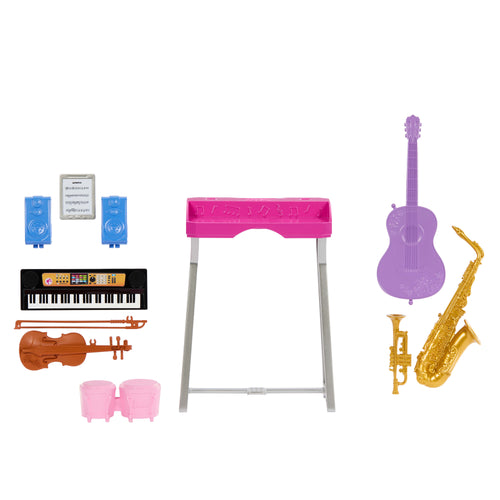 Barbie World Music Class Accessories With 6 Instruments, Keyboard Stand, Speakers And Sheet Music, Barbie product photograph published by Mattel