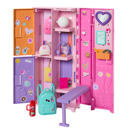Barbie World School Locker Set, 15+ School Supply Accessories, Collapsible Features, 2 Sticker Sheets, Barbie product photograph published by Mattel