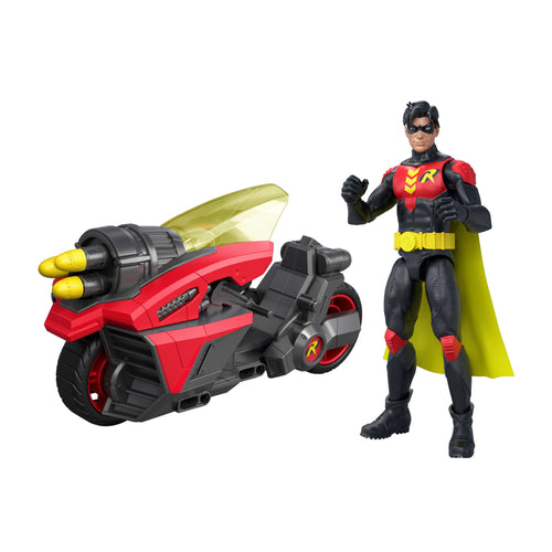 DC Premier 6.5 Inch Batlink Robin Figure & Motorcycle Vehicle With Projectile Launch, DC product photograph published by Mattel