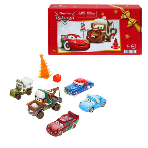 Disney And Pixar Cars Winter Die-Cast Multipack, Set Of 5 Toy Vehicles & 2 Plastic Accessories, Disney product photograph published by Mattel