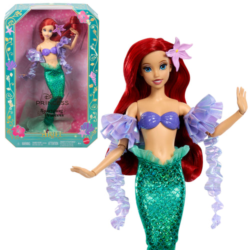 Disney Princess Sparkling Princess Series Mermaid Ariel Fashion Doll With Removable Tail & Sleeves, Disney product photograph published by Mattel