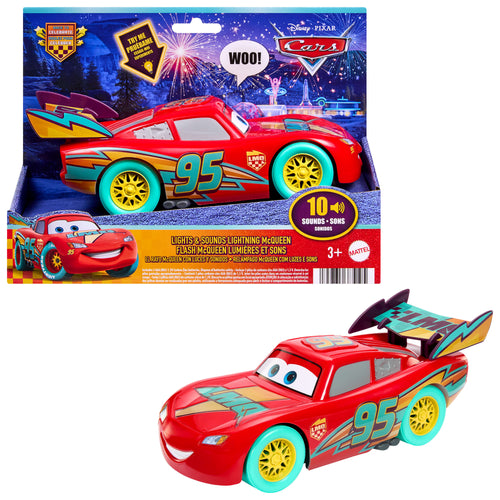 Disney And Pixar Cars Race To Celebrate Lights & Sounds Lightning Mcqueen, Large-Scale Toy Vehicle, Disney product photograph published by Mattel