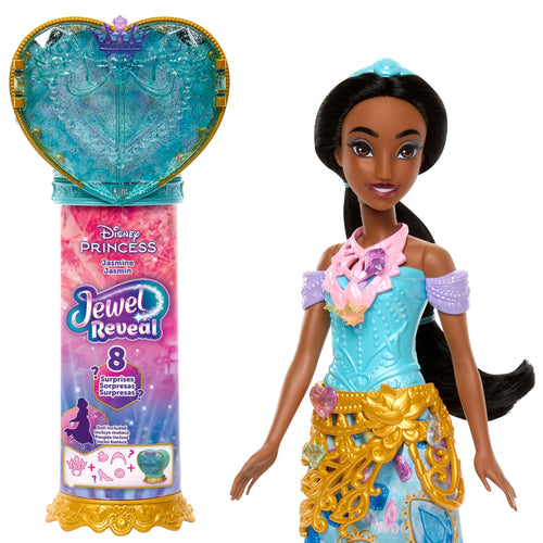 Disney Princess Jewel Reveal Jasmine Fashion Doll W/ 8 Surprises Including Gem Box & 10 Accessories, Disney product photograph published by Mattel