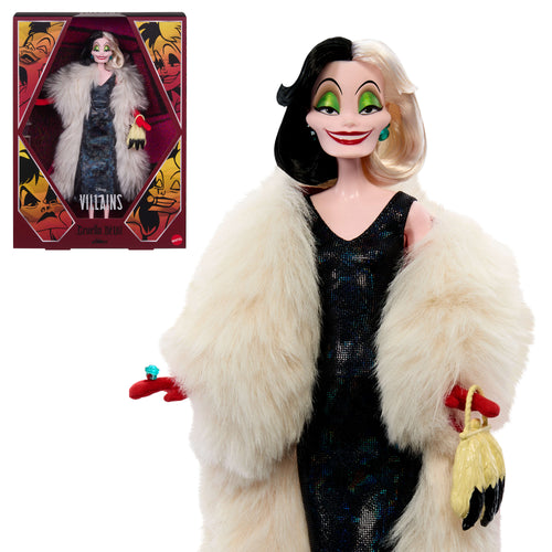 Disney Collector Cruella De Vil Collectible Villains Fashion Doll in Signature Look With 1 Accessory, Disney product photograph published by Mattel