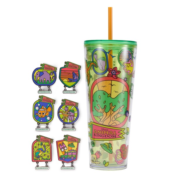 Disneys Animal Kingdom 24 oz. Starbucks Tumbler with Mystery Pin Blind Pack 2 pc. Walt Disney World, mystery Disney pin, Disney Store product photograph