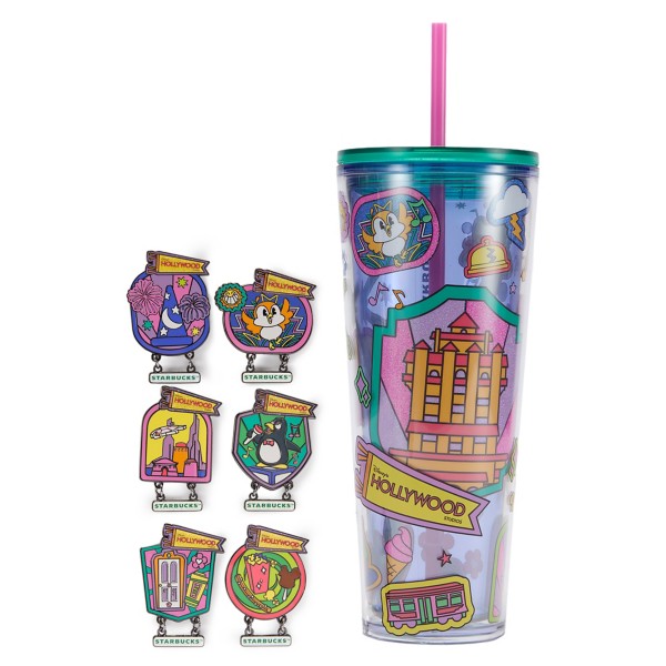 Disneys Hollywood Studios 24 oz. Starbucks Tumbler with Mystery Pin Blind Pack 2 pc. Walt Disney World, mystery Disney pin, Disney Store product photograph