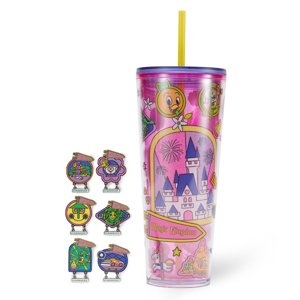 Magic Kingdom 24 oz. Starbucks Travel Tumbler with Mystery Pin Blind Pack 2 pc. Walt Disney World, mystery Disney pin, Disney Store product photograph