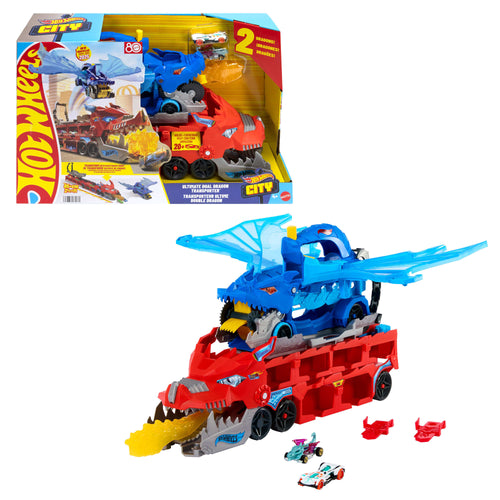 Hot Wheels City Hot Wheels Ultimate Dual Dragon Transporter & 2 1:64 Scale Toy Cars, Hot Wheels product photograph published by Mattel