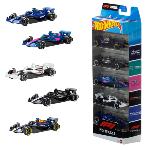 Hot Wheels 1:64 Scale 5-Pack Formula 1 Die-Cast Toy Cars, Hot Wheels product photograph published by Mattel