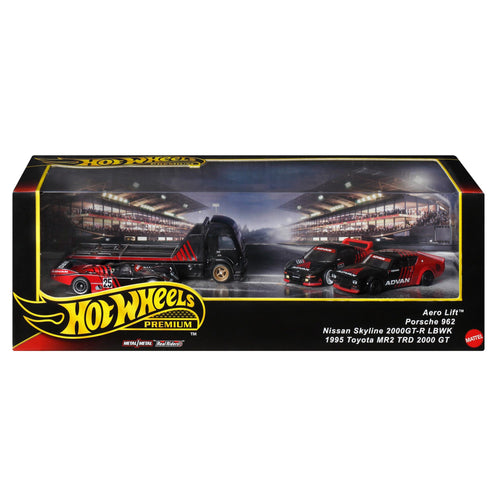 Hot Wheels Premium Collector Display Sets, 3 Cars & 1 Transporter, Mattel Creations product photograph
