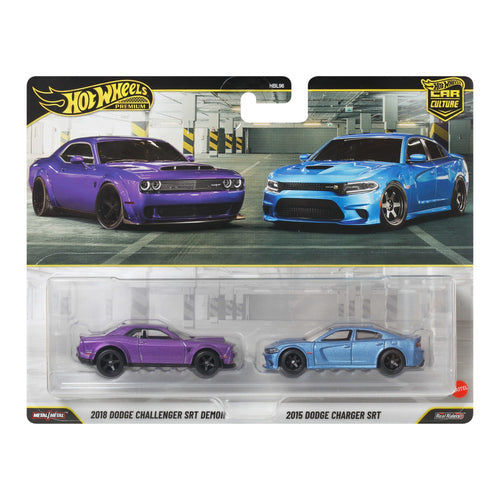 Hot Wheels Premium Car Culture 2-Pack - 2018 Dodge Challenger SRT Demon & 2015 Dodge Charger SRT, Mattel Creations product photograph