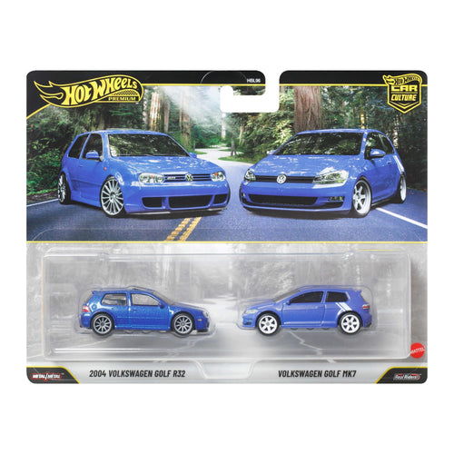 Hot Wheels Premium Car Culture 2-Pack 2004 Volkswagen Gold R32 & Volkswagen Golf MK7, Hot Wheels product photograph published by Mattel Creations