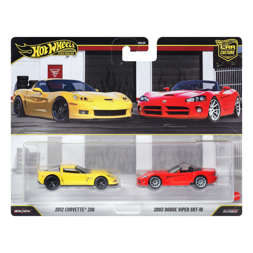 Hot Wheels Premium Car Culture 2-Pack 2003 Dodge Viper SRT-10 & 2012 Corvette Z06, Mattel Creations product photograph