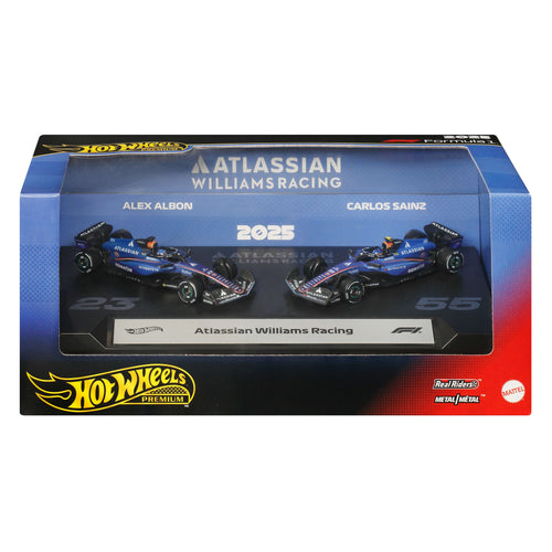 Hot Wheels Premium Atlassian Williams Racing 2025 Formula 1® Team #23 Alex Albon & Team #55 Carlos Sainz, Mattel Creations product photograph