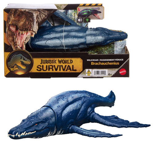 Jurassic World Wild Roar Brachauchenius Dinosaur Action Figure Toy, Attack, Light & Sound, Scan Code, Jurassic World product photograph published by Mattel