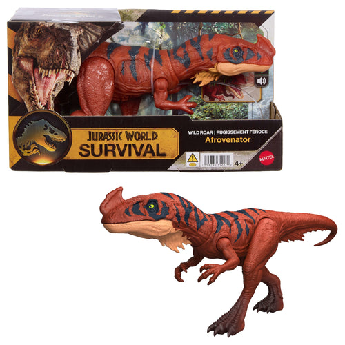 Jurassic World Wild Roar Afrovenator Dinosaur Action Figure Toy, Attack & Light & Sound, Scan Code, Jurassic World product photograph published by Mattel