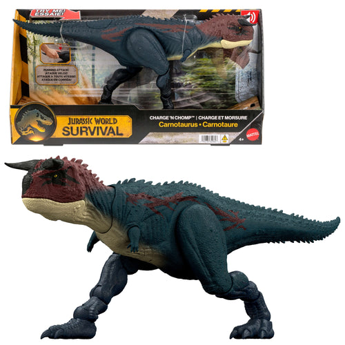 Jurassic World Charge N Chomp Carnotaurus Running Roaring Dinosaur Action Figure, Digital Play, Jurassic World product photograph published by Mattel