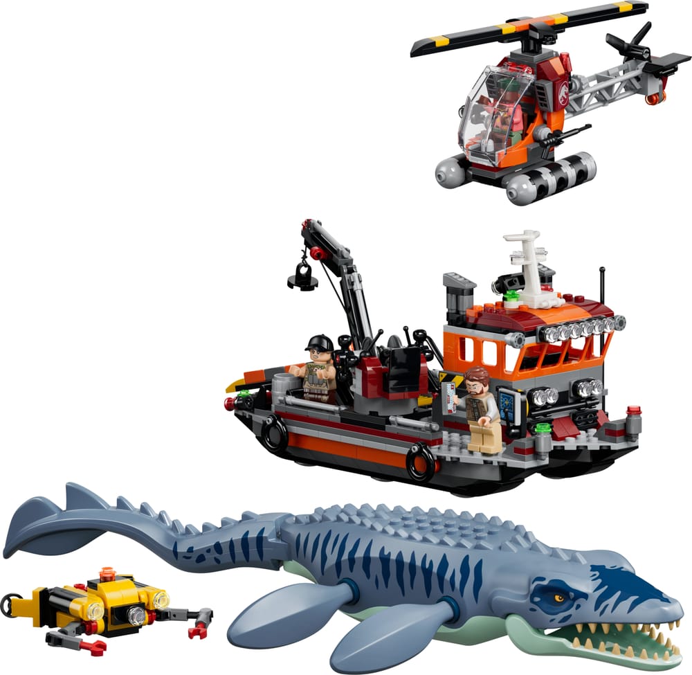 LEGO Jurassic World set 77983 Mosasaurus Dinosaur Boat Attack, 703 pieces, LEGO product photograph