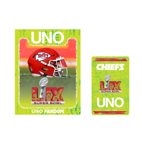 UNO Fandom x Super Bowl LIX Chiefs Card Game, Mattel Creations product photograph