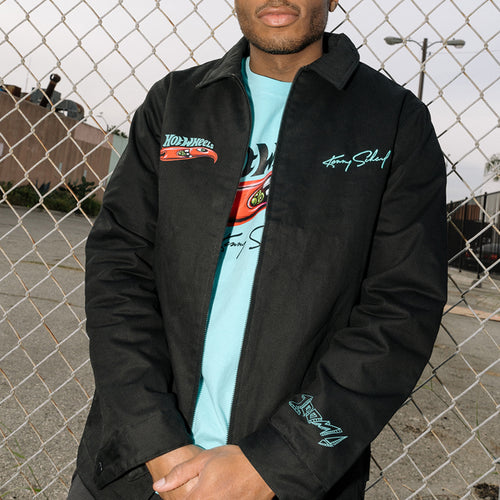 Hot Wheels x Kenny Scharf Black Embroidered Zip Front Jacket, Mattel Creations product photograph
