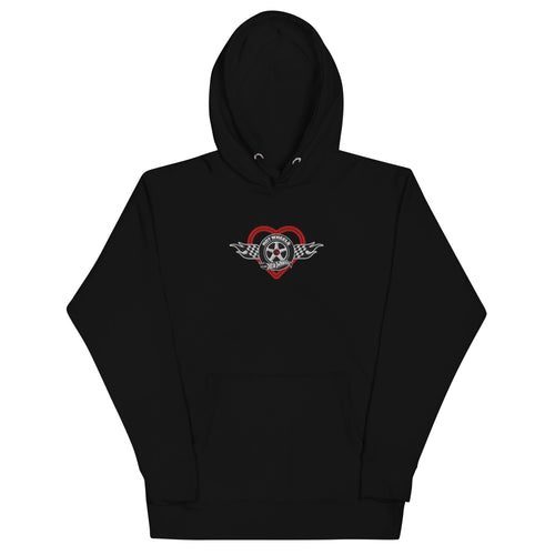 Hot Wheels Checkered Hearts Embroidered Black Hoodie, Mattel Creations product photograph