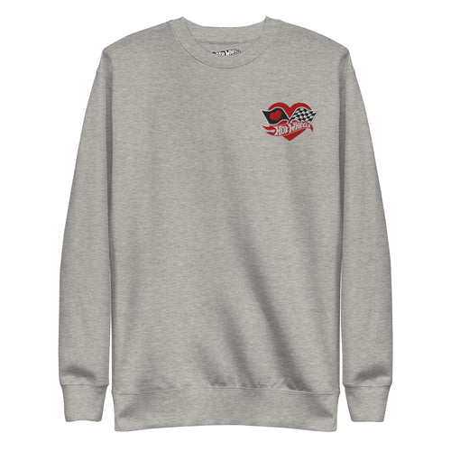 Hot Wheels Checkered Hearts Embroidered Grey Sweatshirt, Mattel Creations product photograph